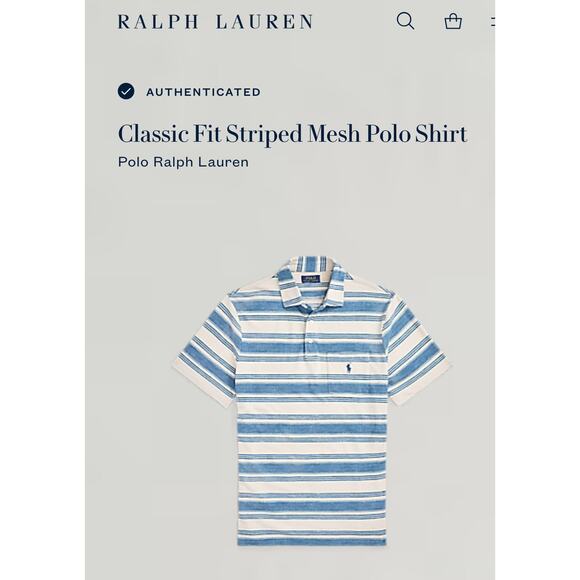 Polo Ralph Lauren Classic Fit Striped Mesh Polo Shirt, Men S, Blue Patina Stripe - Picture 2 of 10